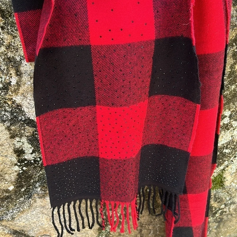Victoria’s Secret Rhinestone Red Black Buffalo Plaid Scarf Sparkle Christmas